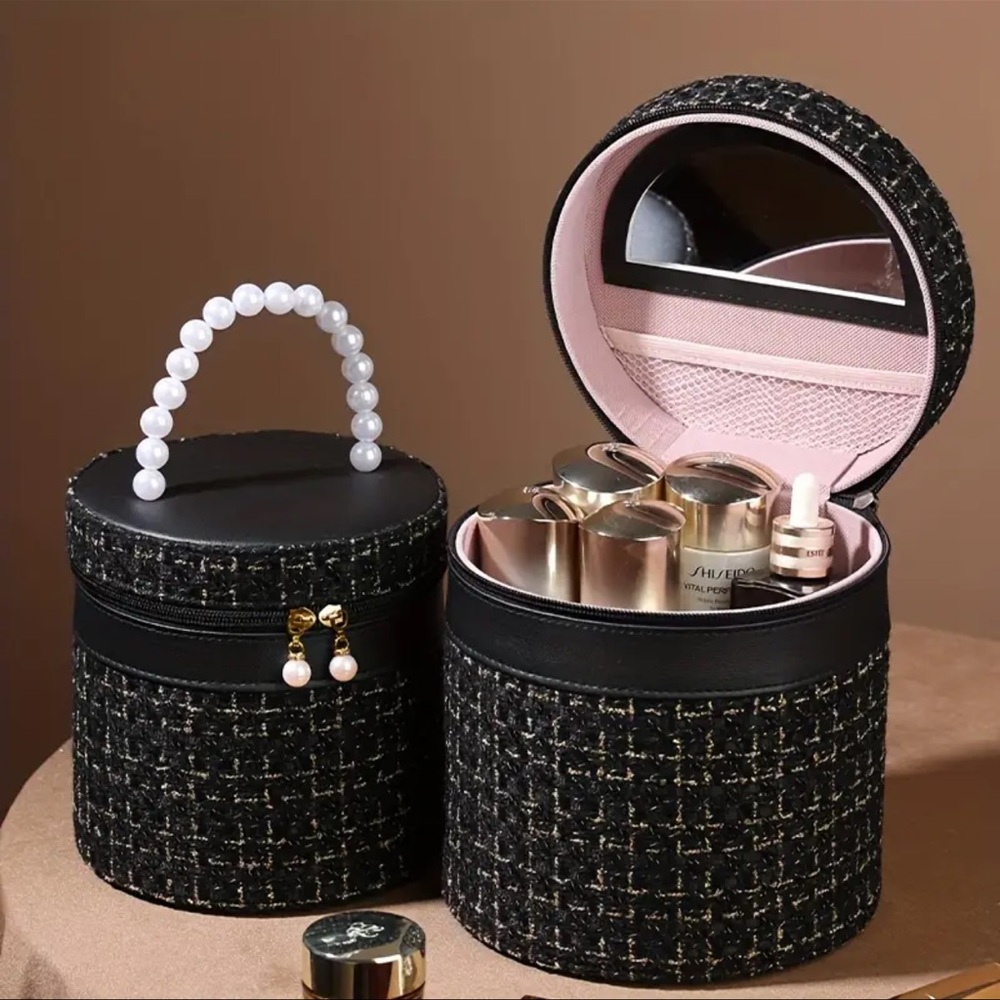 Luxury tweed Make up / Cosmetics bag with Pearl handle 💎 NWT